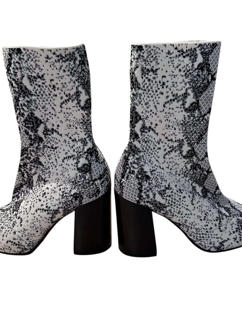 Steve Madden Trent Black & White Snake-Print Sock Boots 9.5 M
